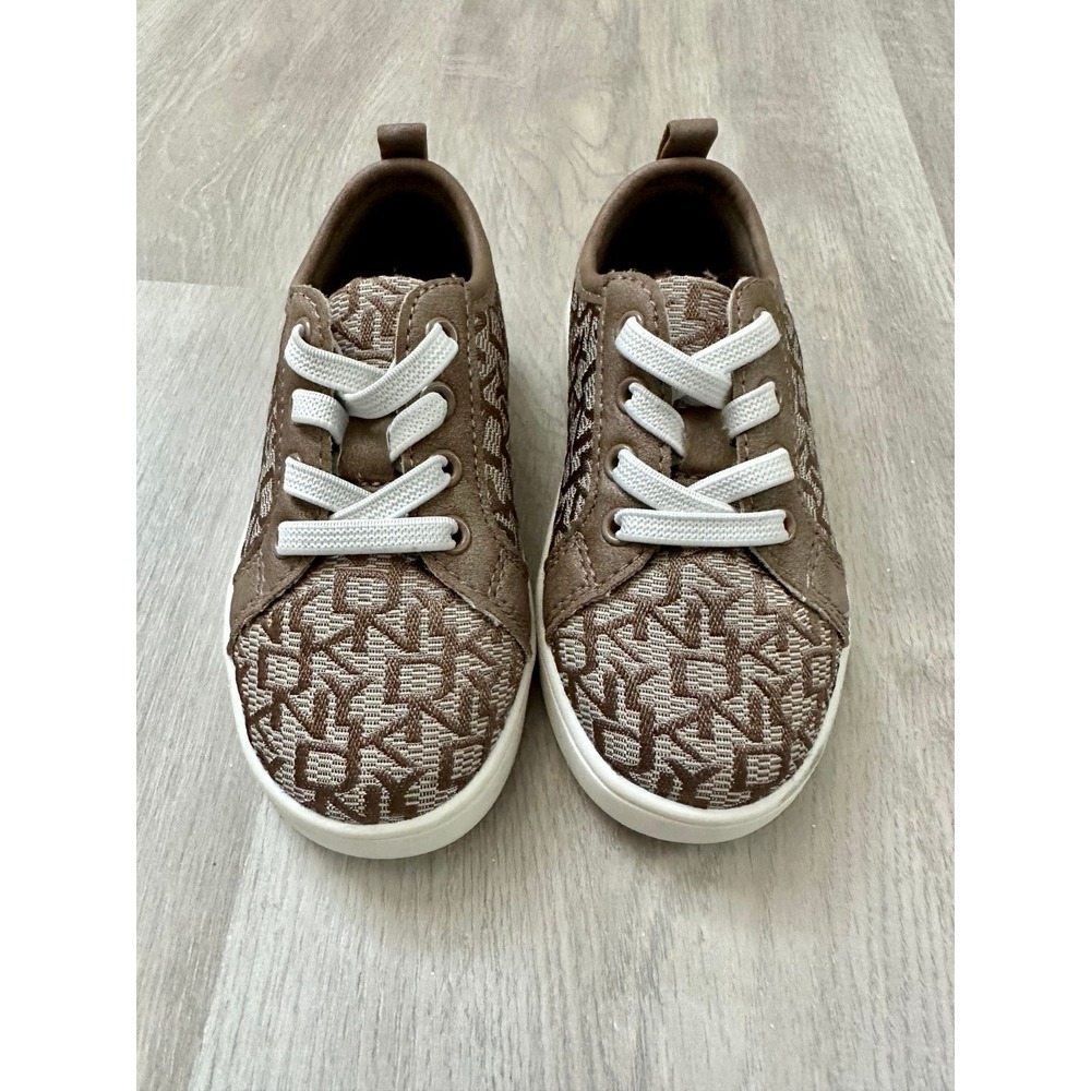 DKNY Kids Brown Signature Logo Print Lace Up Fashion Sneakers Size 7/6